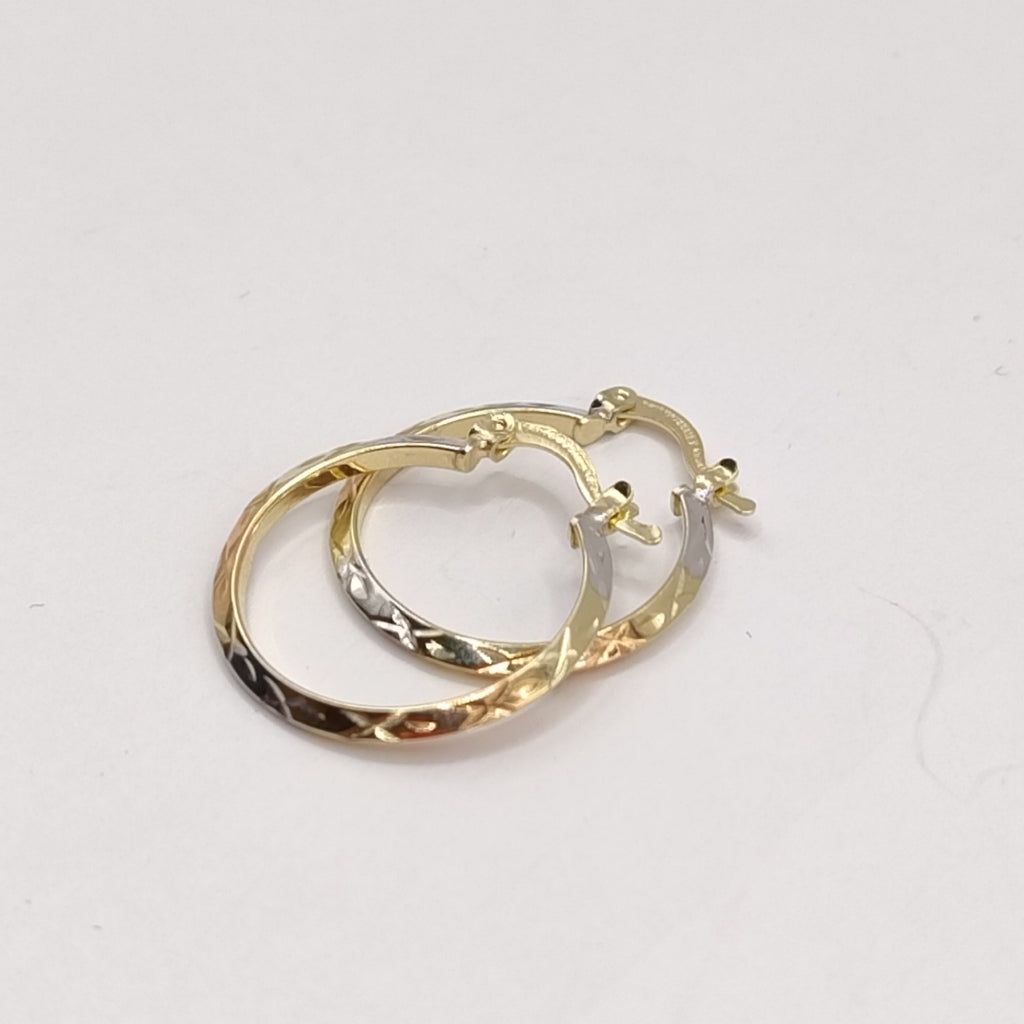 ARETES TEJIDO ARRACADAS BISELADAS COMBINADAS 14K 1.3 GR (NUEVO)