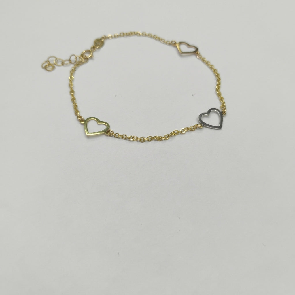 PULSERA ESPECIAL CON CORAZONES CONBINADOS 14K 18 CM 1.7 GR (NUEVO)