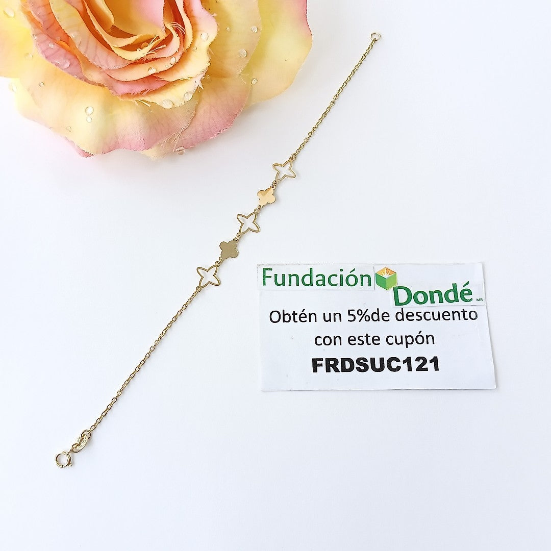 PULSERA TEJIDO ESP CON TREBOL 14K 18 CM 1.6 GR (NUEVO)