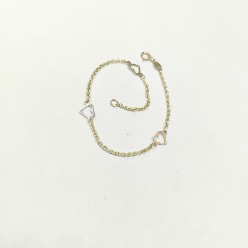 PULSERA ESPECIAL CON CORAZONES 14K 18 CM 1.3 GR (NUEVO)