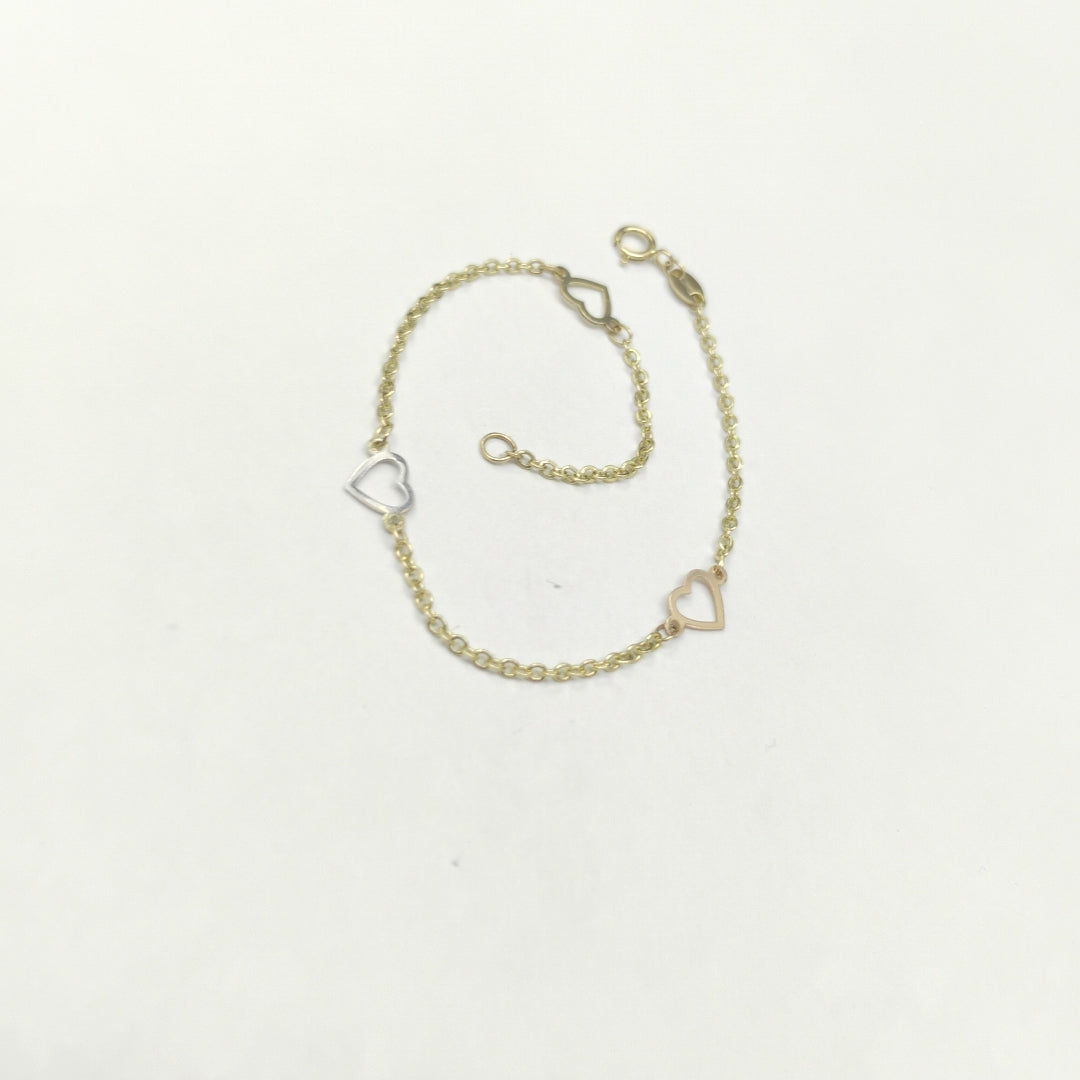 PULSERA ESPECIAL CON CORAZONES 14K 18 CM 1.3 GR (NUEVO)