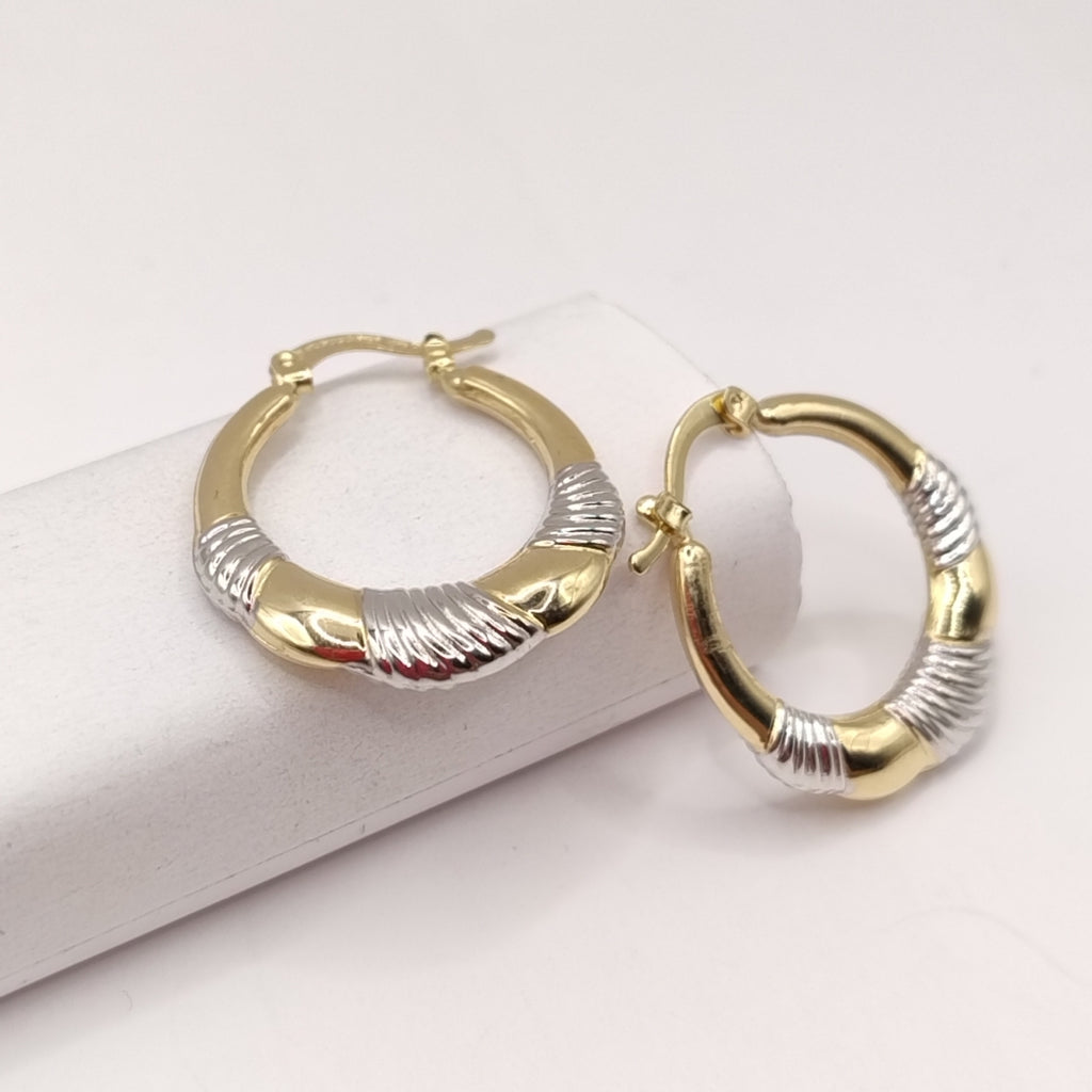 ARETES ARRACADAS HUECAS COMBINADAS 14K 2.6 GR (NUEVO)