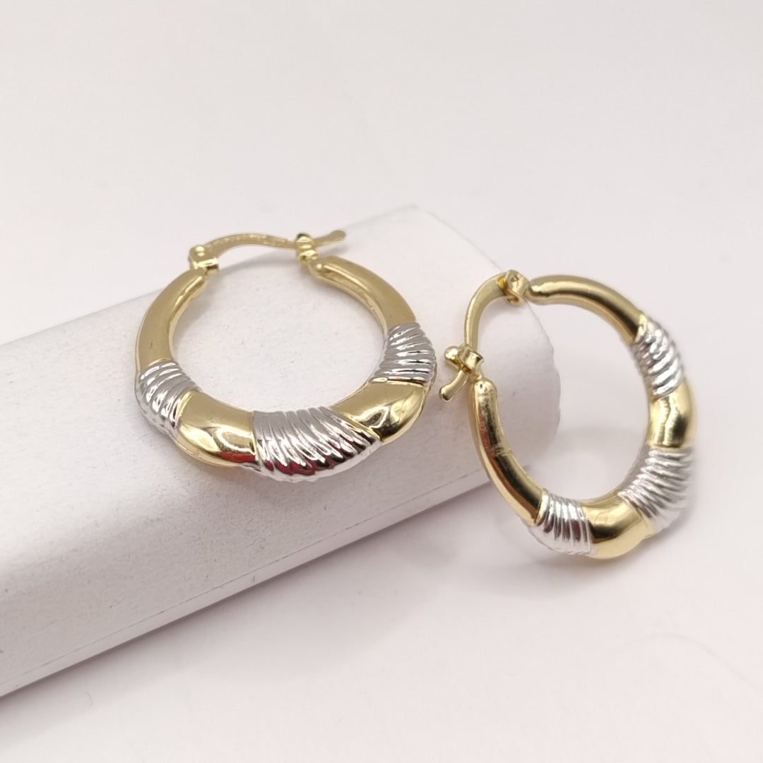 ARETES ARRACADAS HUECAS COMBINADAS 14K 2.6 GR (NUEVO)