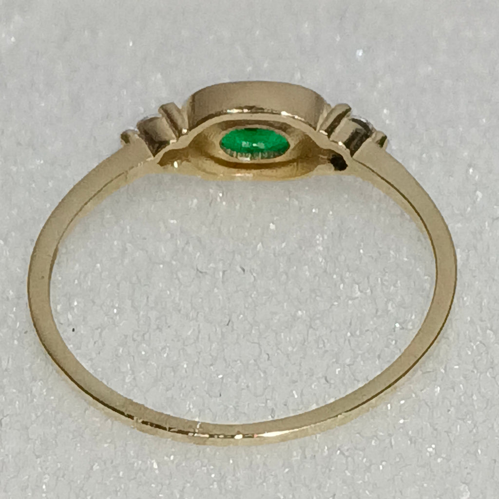 ANILLOS TEJIDO ANILLITO C CIRCONIAS Y PIEDRA VERDE 14K 7 1.1 GR (NUEVO)