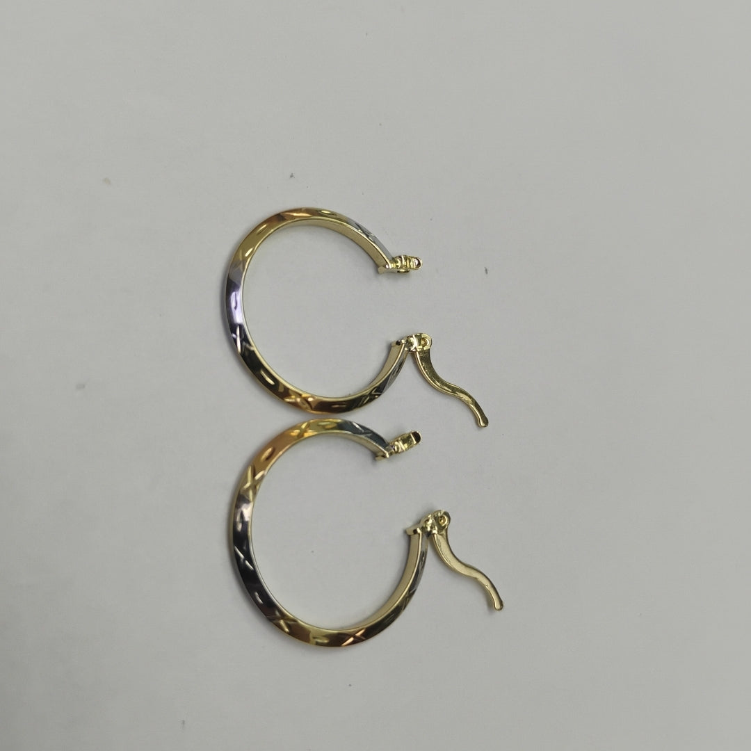 ARETES TEJIDO ARRACADAS BISELADAS COMBINADAS 14K 1.4 GR (NUEVO)