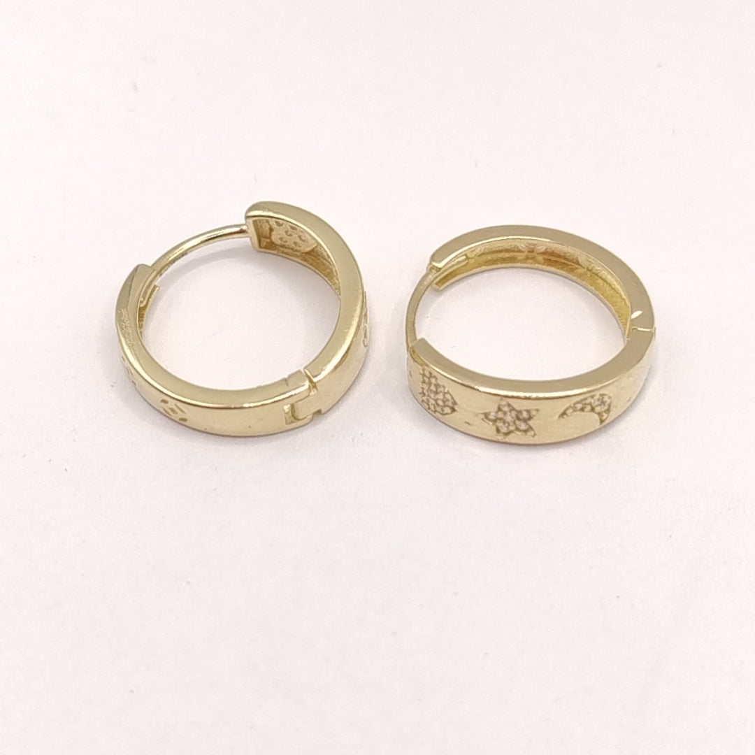 ARETES TEJIDO HUGGIES CON CIRCONIAS 14K 3 GR (NUEVO)