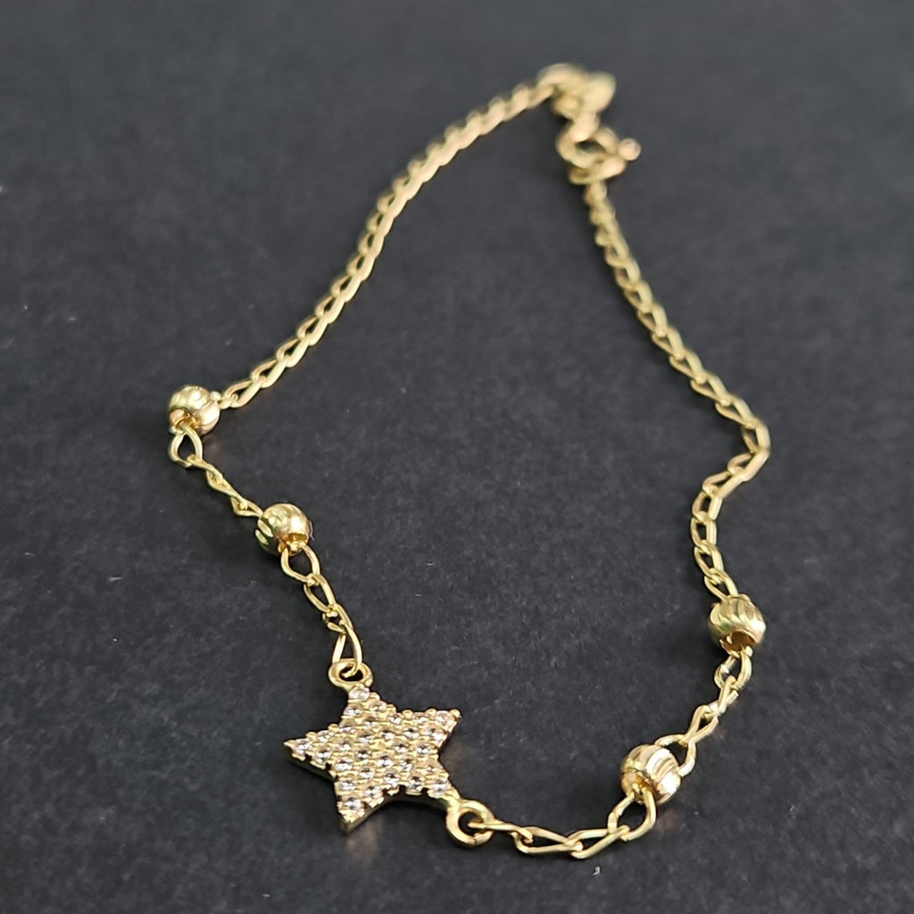 PULSERA ESPECIAL CON ESTRELLA Y CIRCONIAS 14K 18 CM 1.5 GR (NUEVO)