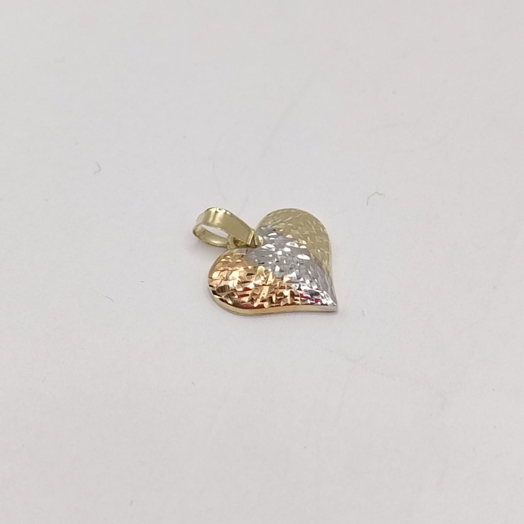 DIJE TEJIDO CORAZON LABRADO COMBINADO 14K 1.2 GR (NUEVO)