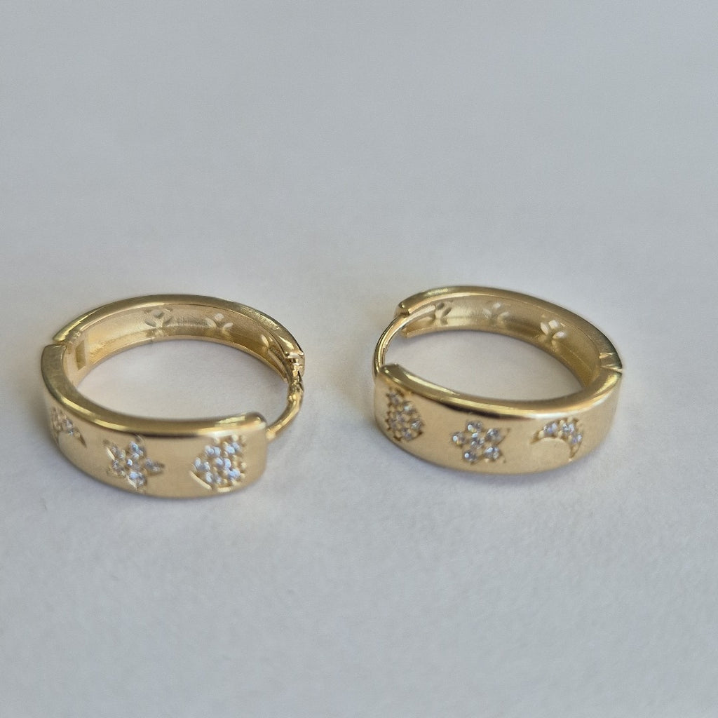 ARETES TEJIDO HUGGIES CON CIRCONIAS 14K 2.9 GR (NUEVO)
