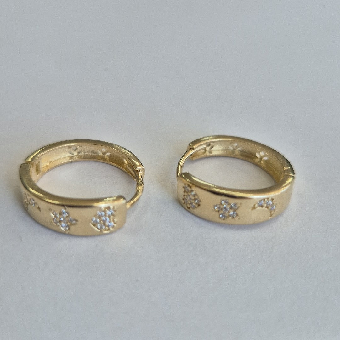 ARETES TEJIDO HUGGIES CON CIRCONIAS 14K 2.9 GR (NUEVO)