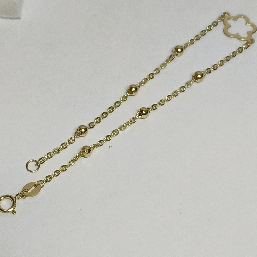 PULSERA TEJIDO ESPECIAL CON FLOR 14K 18 CM 1.6 GR (NUEVO)