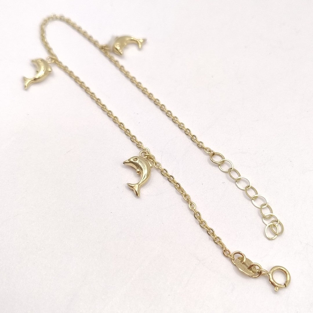 PULSERA ESPECIAL CON DIJES DELFINES 10K 18 CM 2 GR (NUEVO)