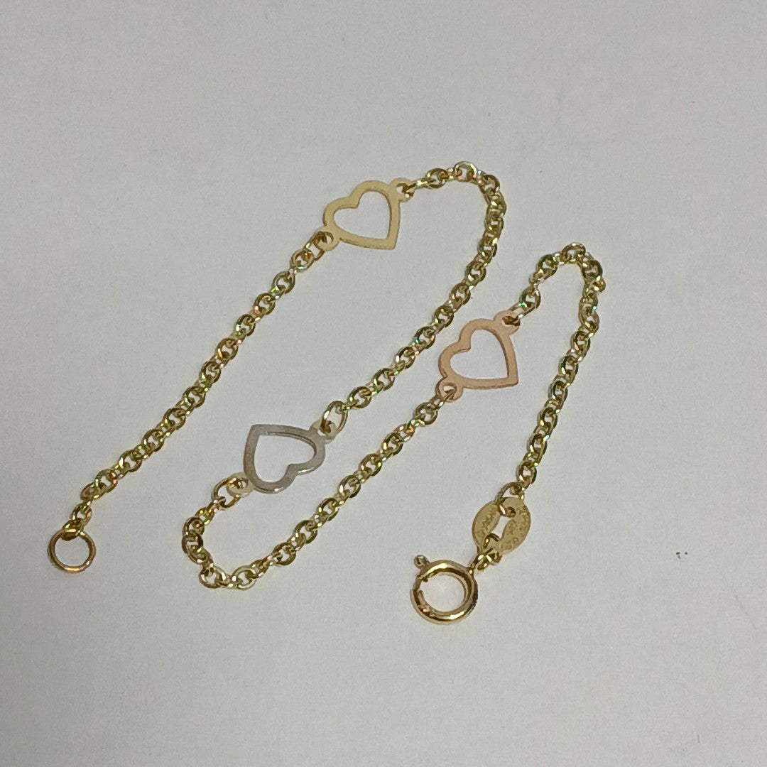 PULSERA ESPECIAL CON CORAZONES 14K 18 CM 1.2 GR (NUEVO)