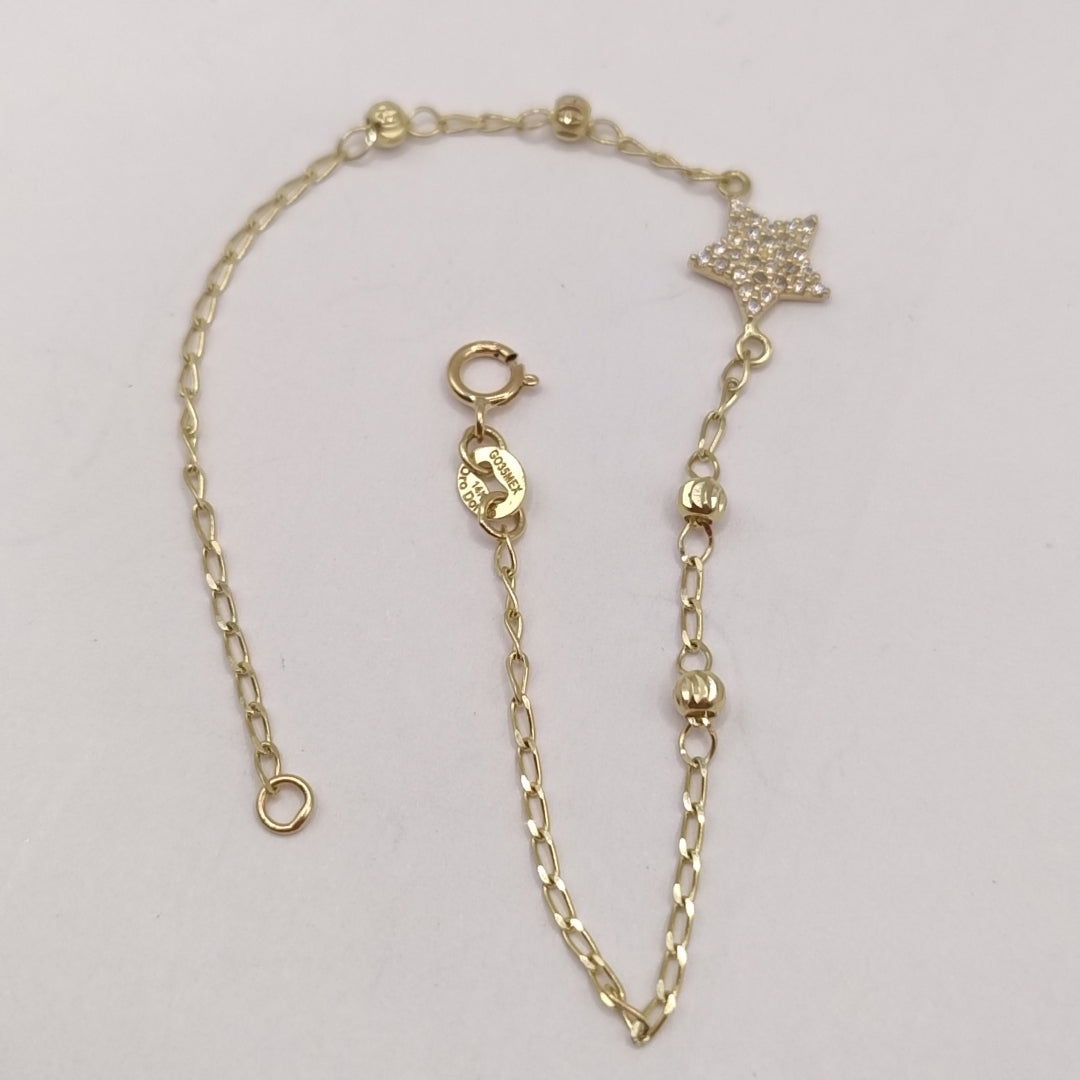 PULSERA ESPECIAL CON ESTRELLA Y CIRCONIAS 14K 18 CM 1.5 GR (NUEVO)