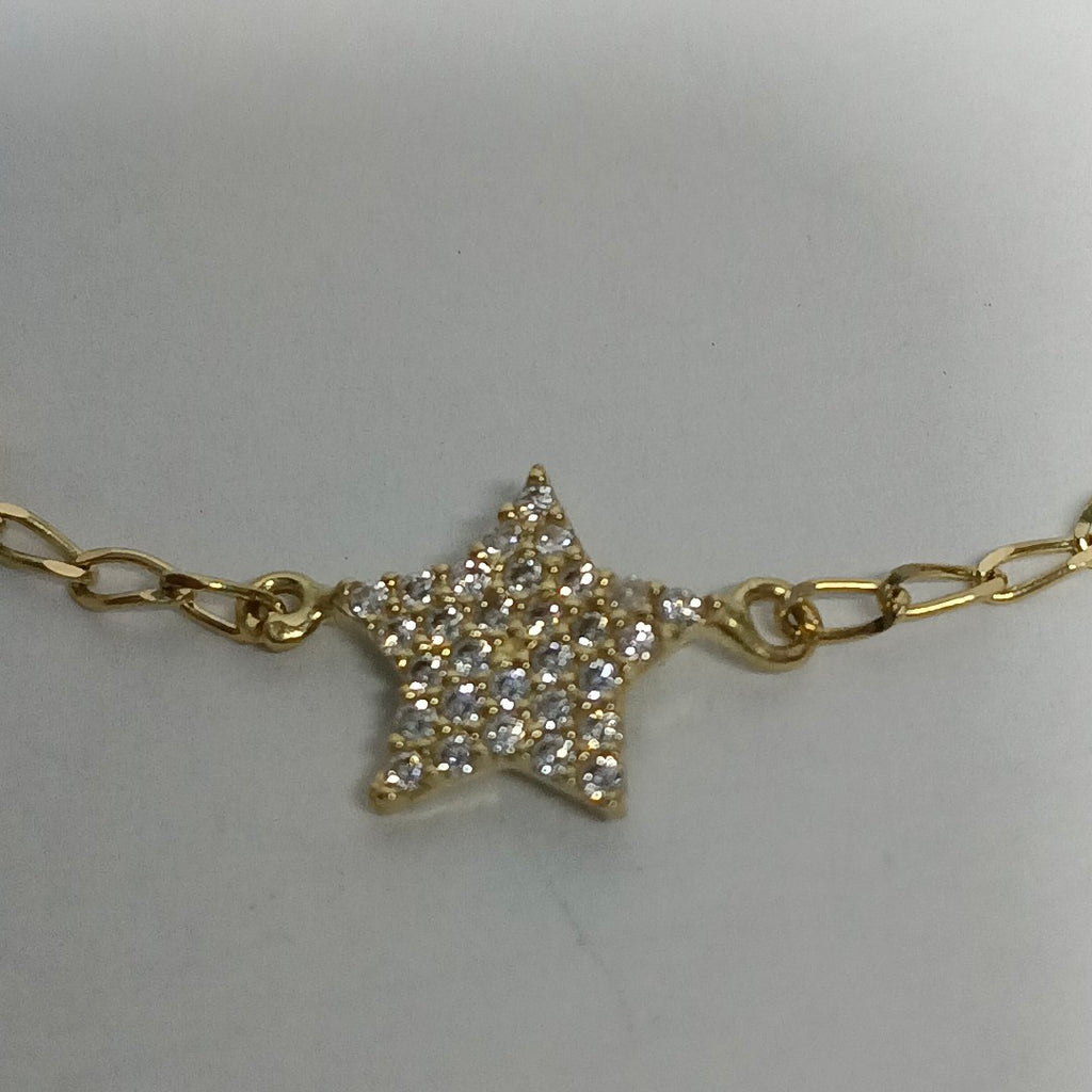 PULSERA ESPECIAL CON ESTRELLA Y CIRCONIAS 14K 18 CM 1.5 GR (NUEVO)