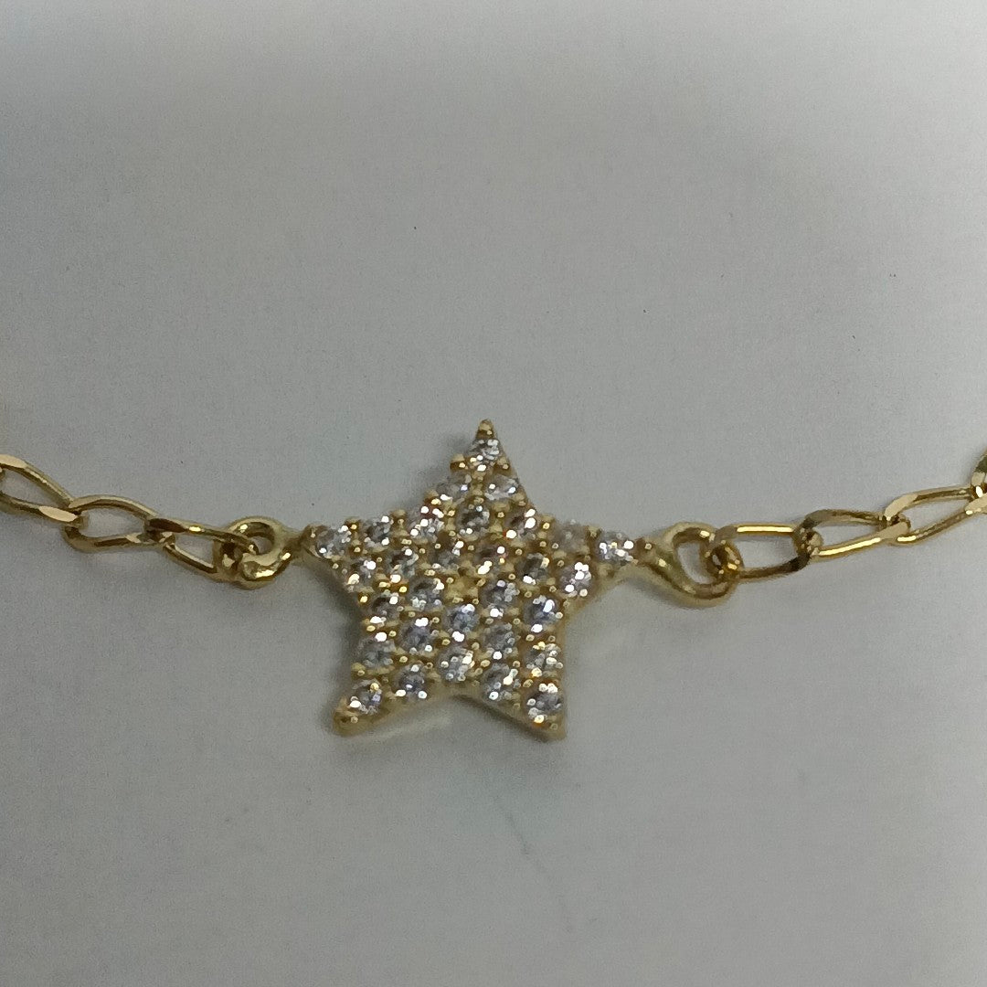 PULSERA ESPECIAL CON ESTRELLA Y CIRCONIAS 14K 18 CM 1.5 GR (NUEVO)