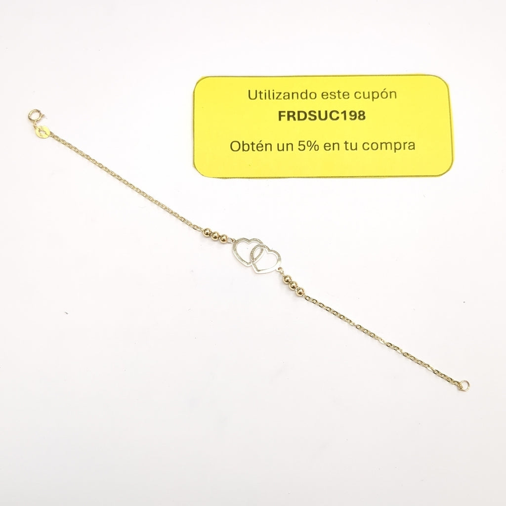 PULSERA TEJIDO ESPECIAL C CORAZONES 14K 18 CM 1.7 GR (NUEVO)