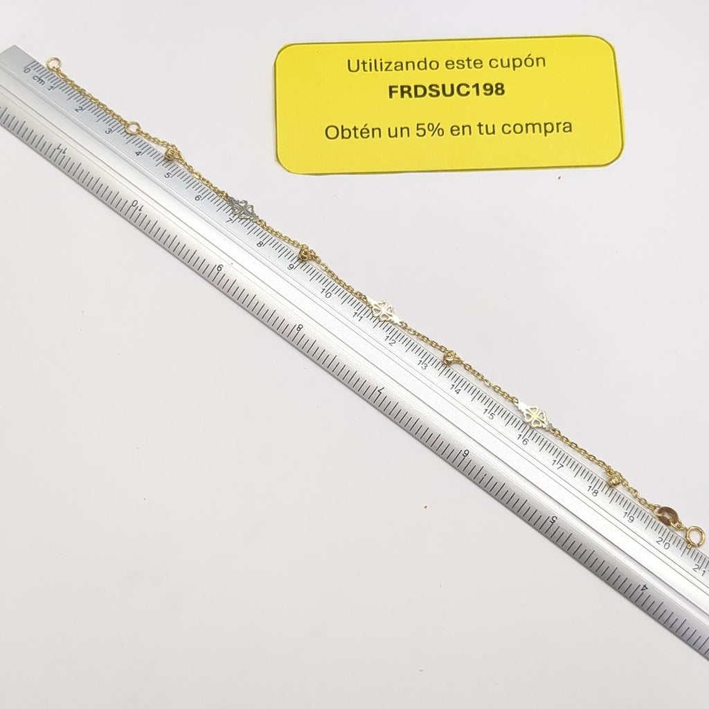 PULSERA ESPECIAL CON TREBOL 14K 18 CM 1.8 GR (NUEVO)