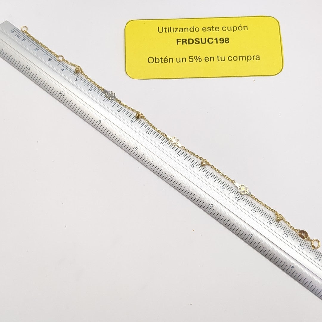 PULSERA ESPECIAL CON TREBOL 14K 18 CM 1.8 GR (NUEVO)