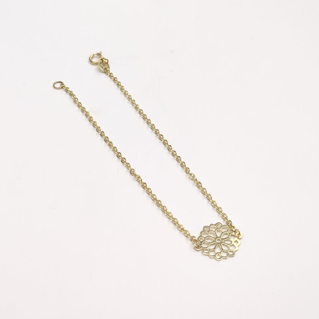 PULSERA TEJIDO ESPECIAL CON MANDALA 14K 18 CM 1.3 GR (NUEVO)
