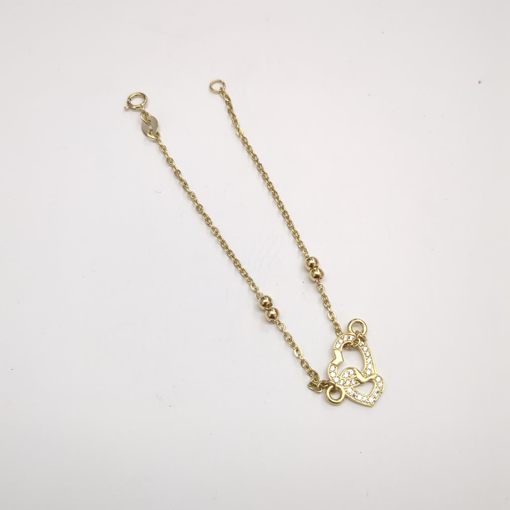 PULSERA TEJIDO ESPECIAL CORAZONES CON CIRCONIAS 14K 18 CM 2.4 GR (NUEVO)