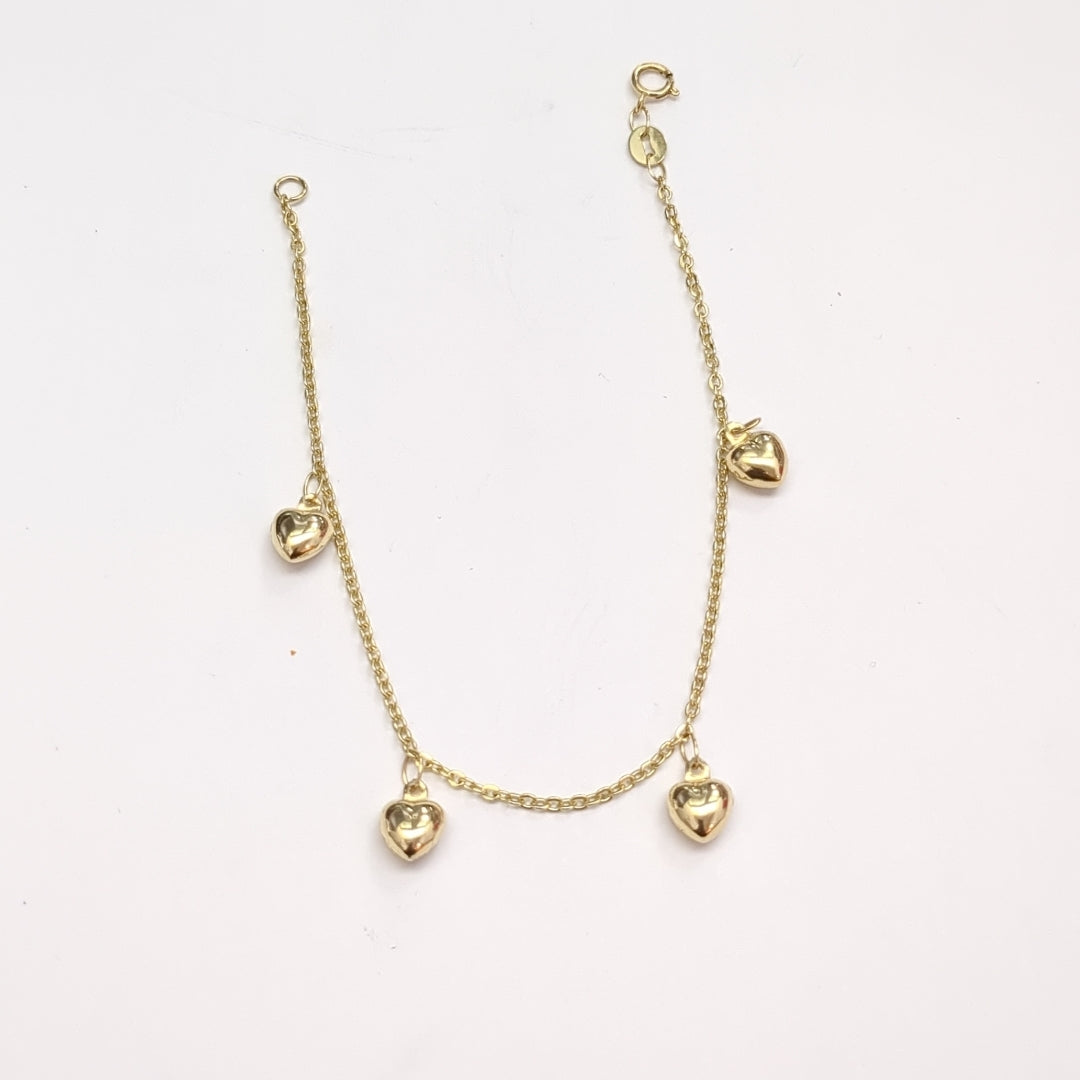 PULSERA ESP CON FIG CORAZONES 14K 18 CM 1.8 GR (NUEVO)