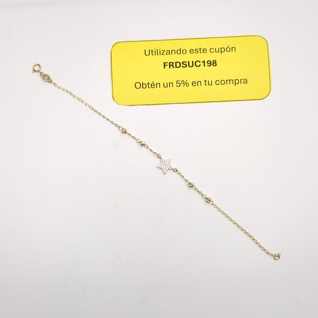 PULSERA ESPECIAL CON ESTRELLA Y CIRCONIAS 14K 18 CM 1.4 GR (NUEVO)