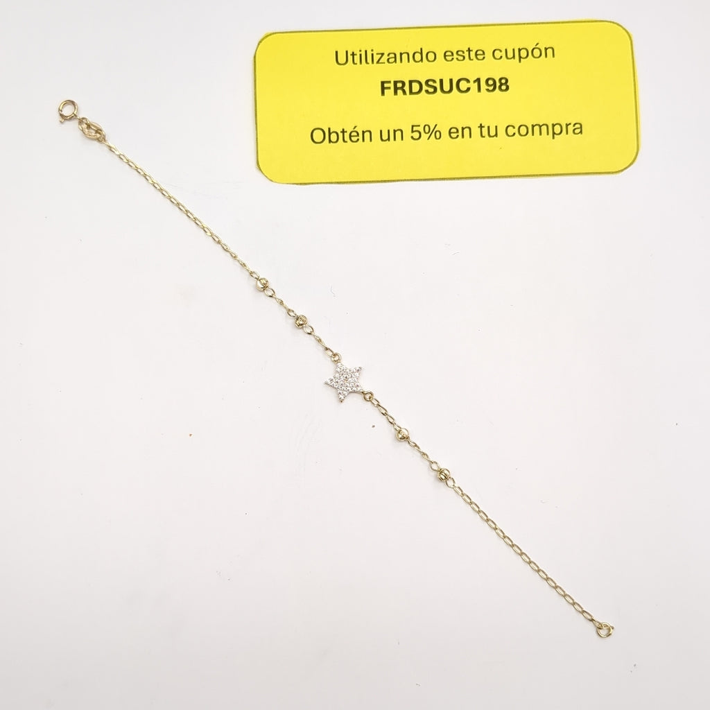 PULSERA ESPECIAL CON ESTRELLA Y CIRCONIAS 14K 18 CM 1.5 GR (NUEVO)