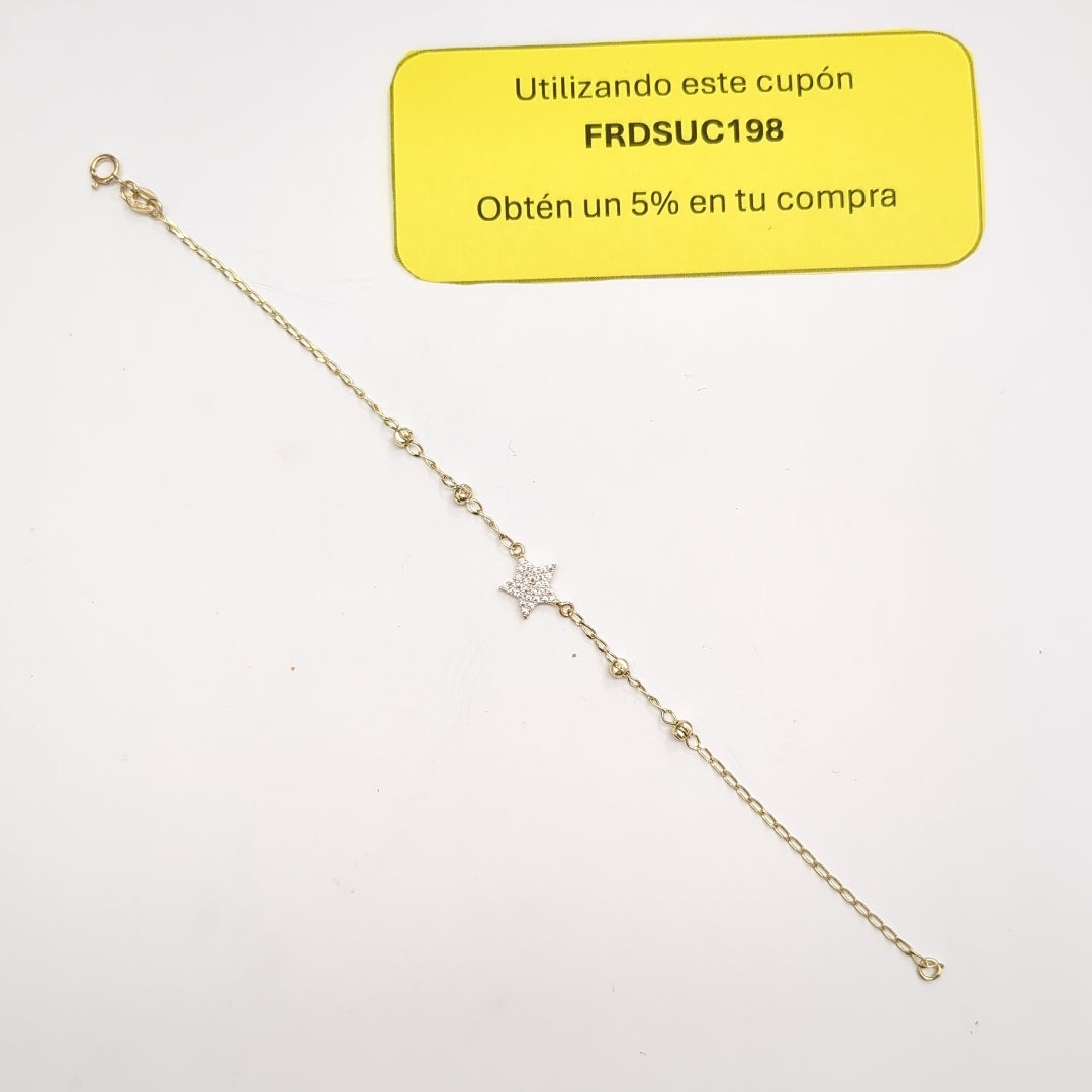 PULSERA ESPECIAL CON ESTRELLA Y CIRCONIAS 14K 18 CM 1.5 GR (NUEVO)