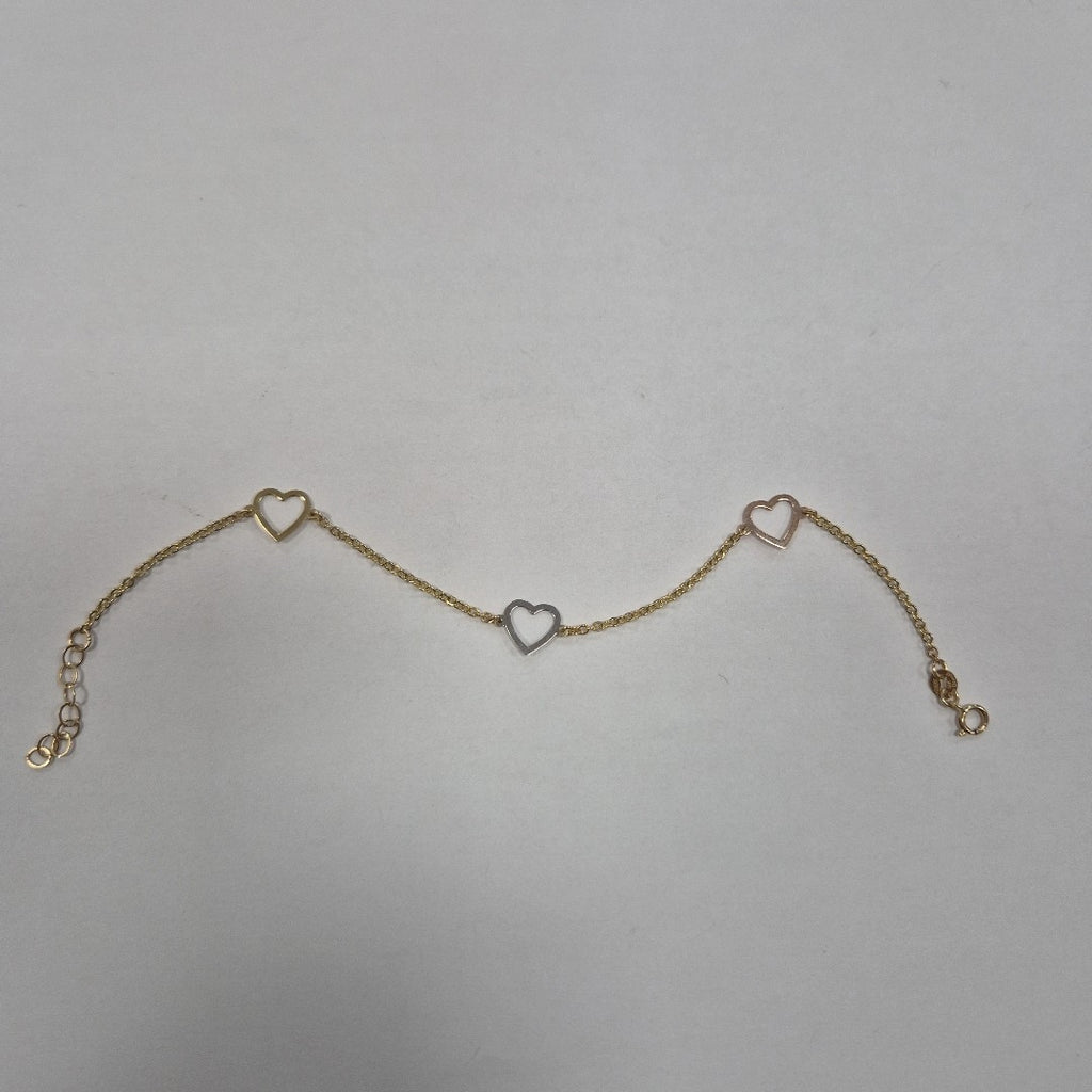 PULSERA ESPECIAL CON CORAZONES CONBINADOS 14K 18 CM 1.7 GR (NUEVO)