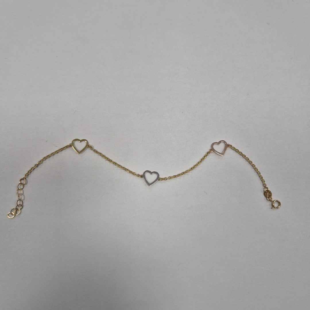 PULSERA ESPECIAL CON CORAZONES CONBINADOS 14K 18 CM 1.7 GR (NUEVO)