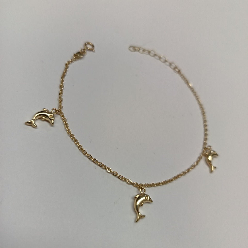 PULSERA ESPECIAL CON DIJES DELFINES 10K 18 CM 1.9 GR (NUEVO)