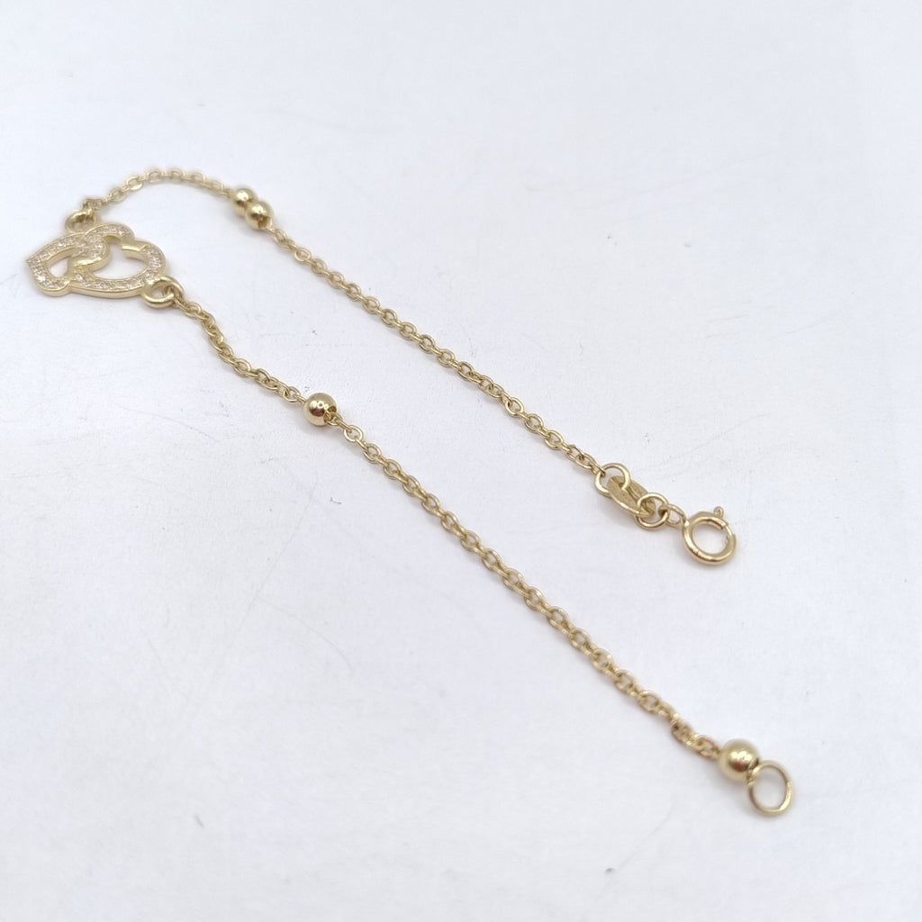 PULSERA TEJIDO ESPECIAL CORAZONES CON CIRCONIAS 14K 18 CM 2.4 GR (NUEVO)