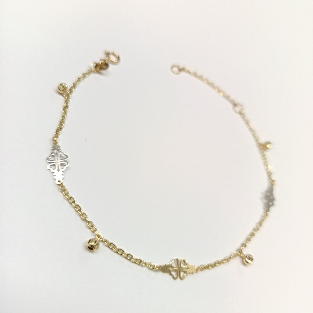 PULSERA ESPECIAL CON TREBOL 14K 18 CM 1.8 GR (NUEVO)