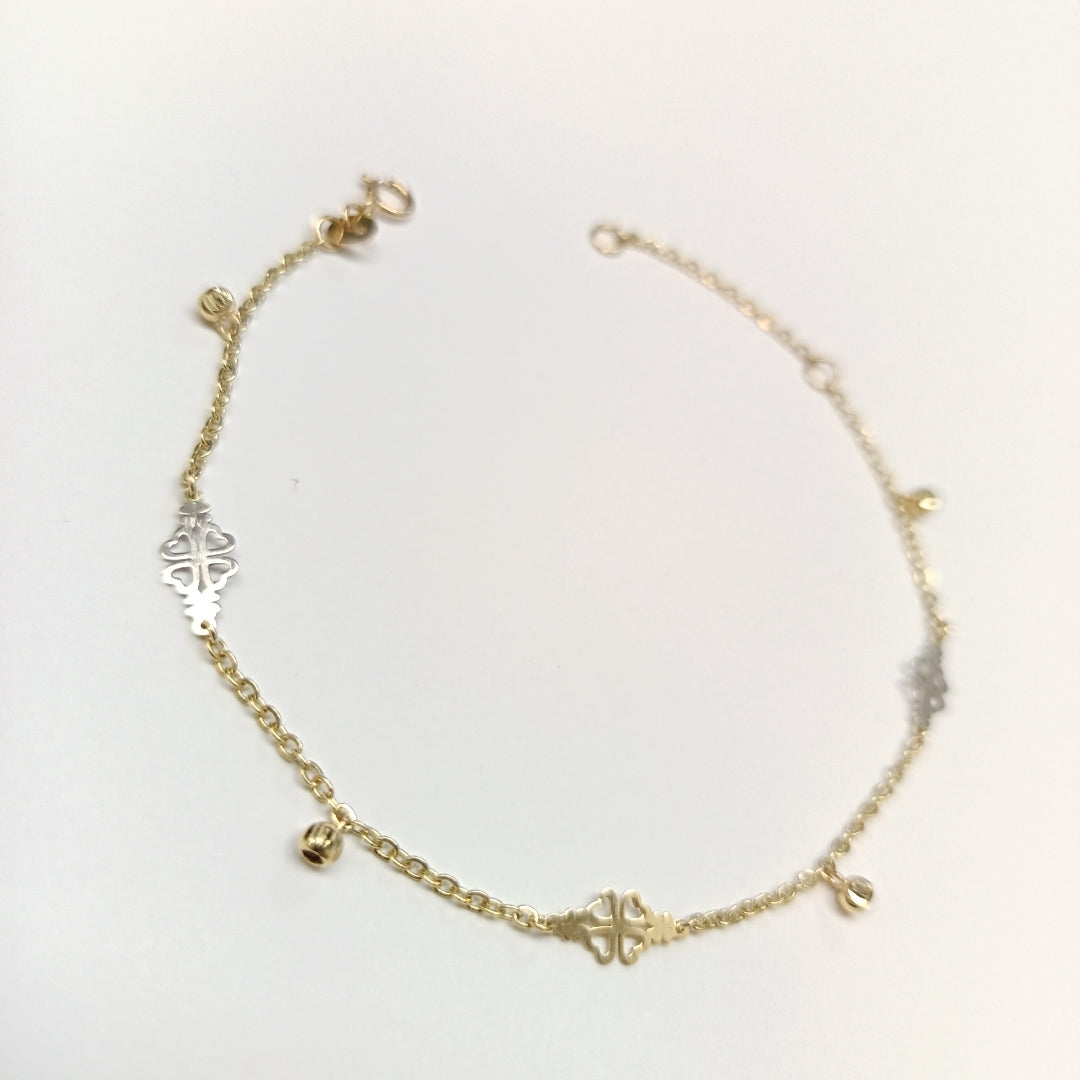 PULSERA ESPECIAL CON TREBOL 14K 18 CM 1.8 GR (NUEVO)