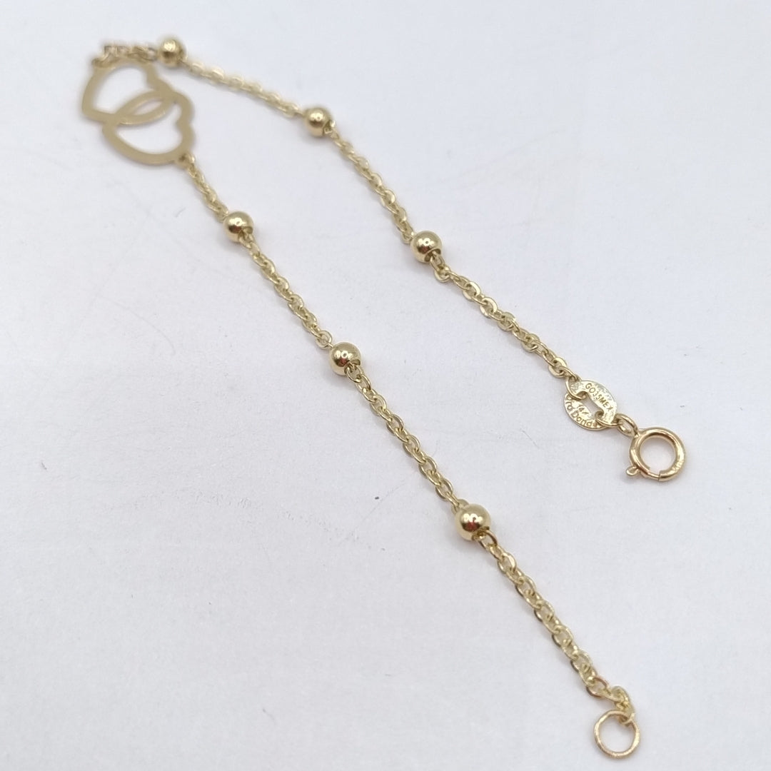 PULSERA TEJIDO ESPECIAL C CORAZONES 14K 18 CM 1.7 GR (NUEVO)