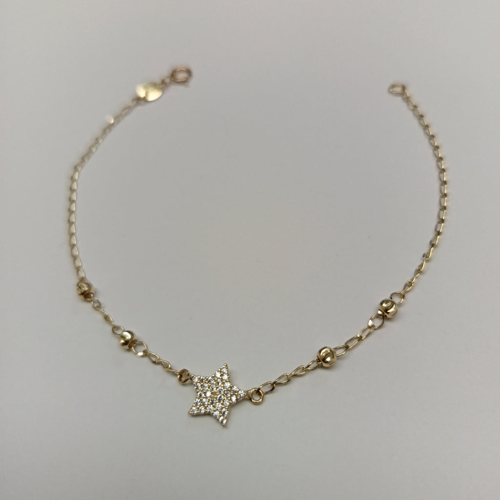 PULSERA ESPECIAL CON ESTRELLA Y CIRCONIAS 14K 18 CM 1.5 GR (NUEVO)