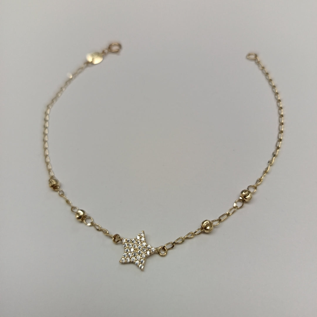 PULSERA ESPECIAL CON ESTRELLA Y CIRCONIAS 14K 18 CM 1.5 GR (NUEVO)
