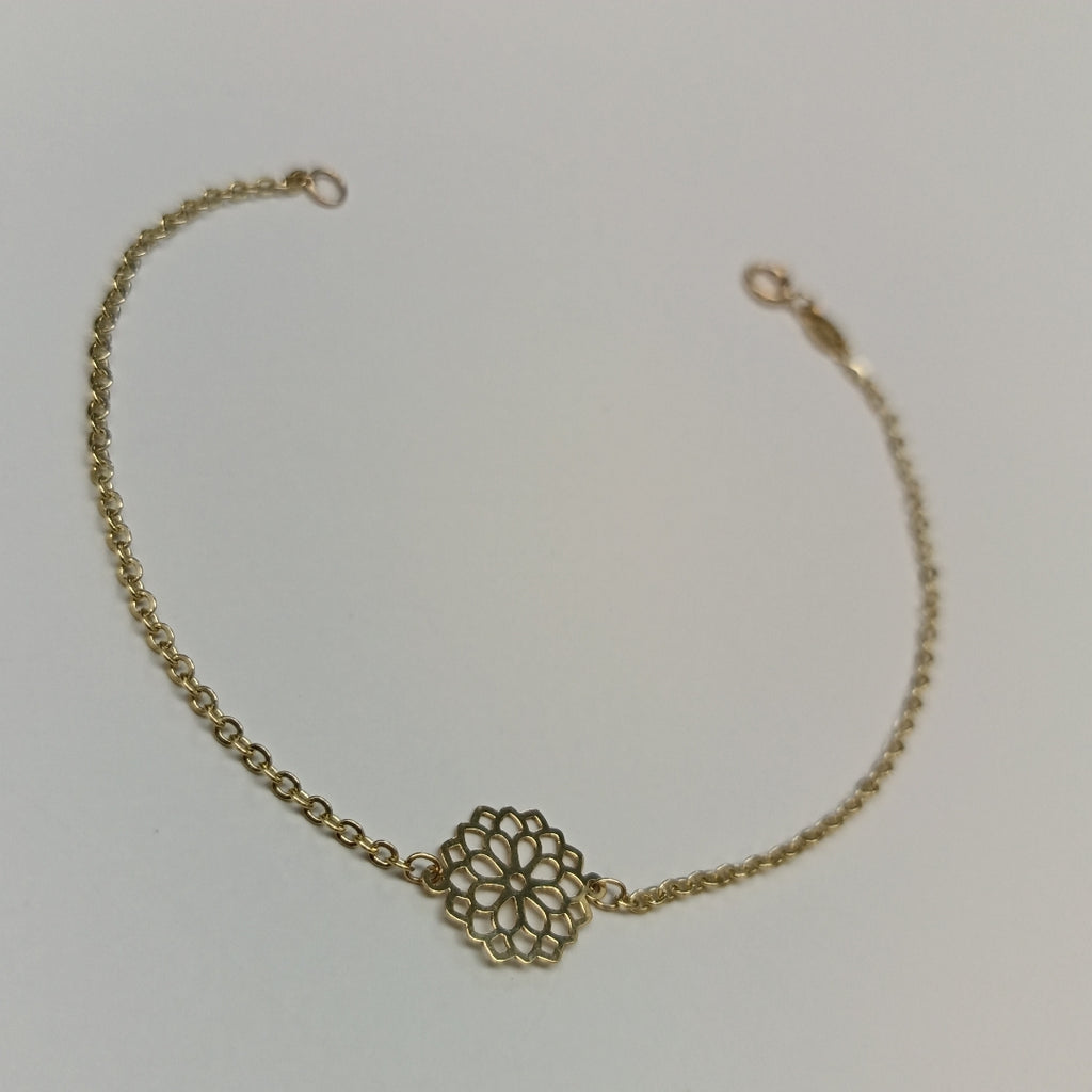 PULSERA TEJIDO ESPECIAL CON MANDALA 14K 18 CM 1.3 GR (NUEVO)