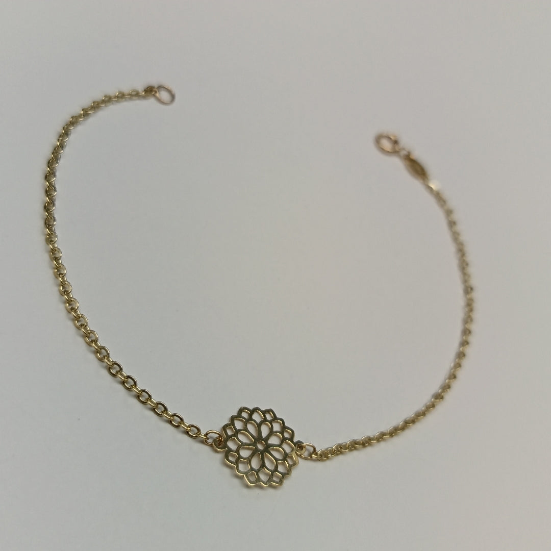 PULSERA TEJIDO ESPECIAL CON MANDALA 14K 18 CM 1.3 GR (NUEVO)