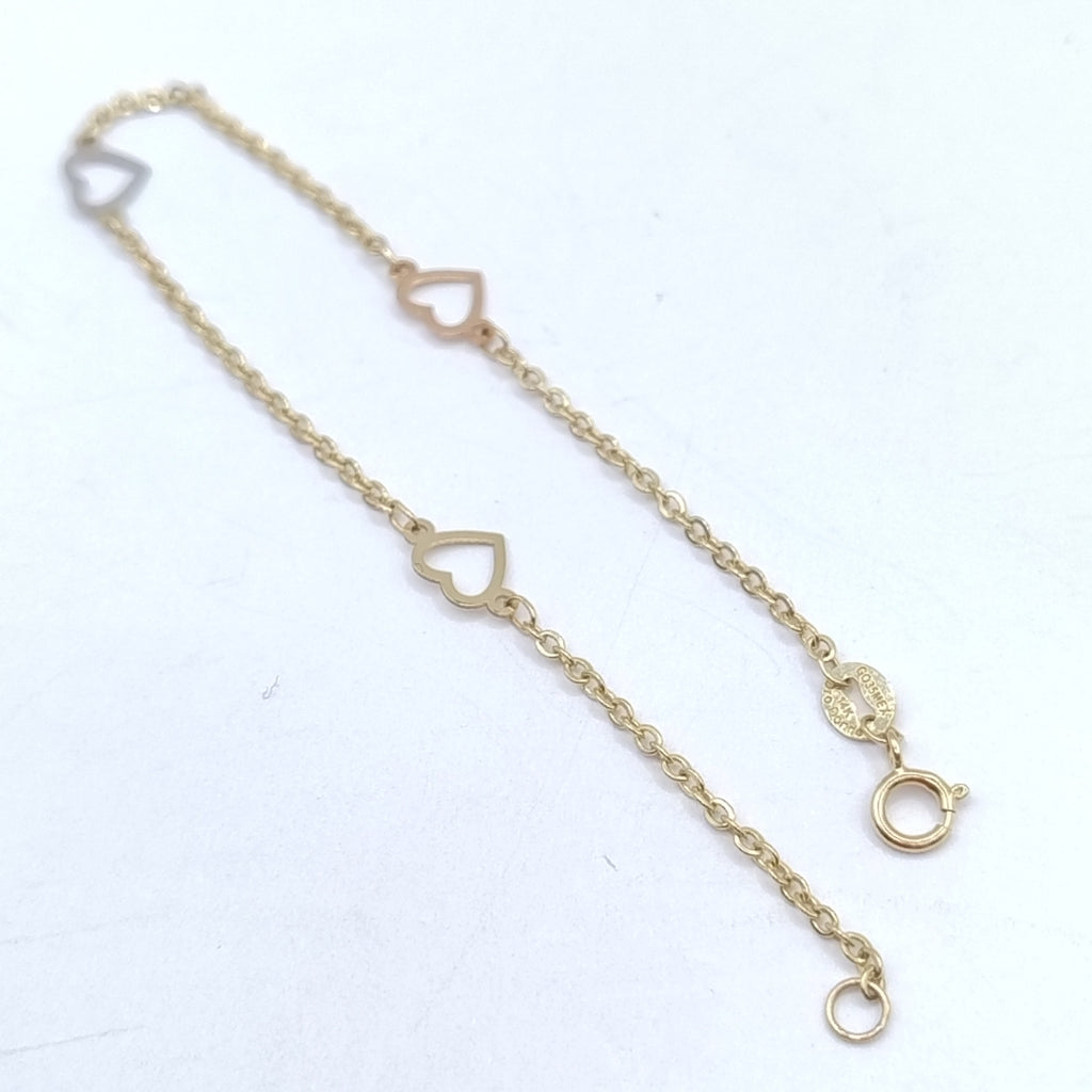 PULSERA ESPECIAL CON CORAZONES 14K 18 CM 1.3 GR (NUEVO)