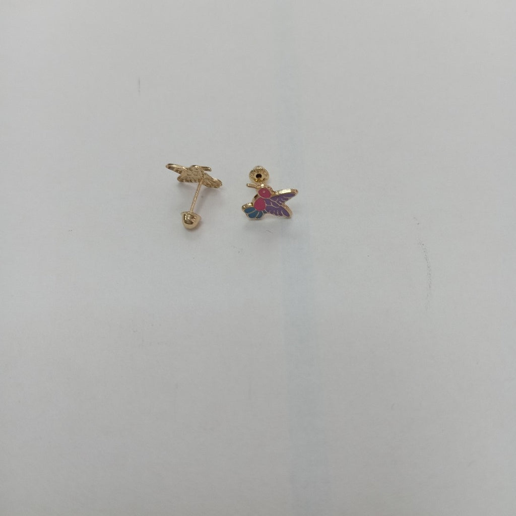 BROQUELES BROQUEL FIG COLIBRI ESMALTE ROSA 14K 0.2138 GR (NUEVO)