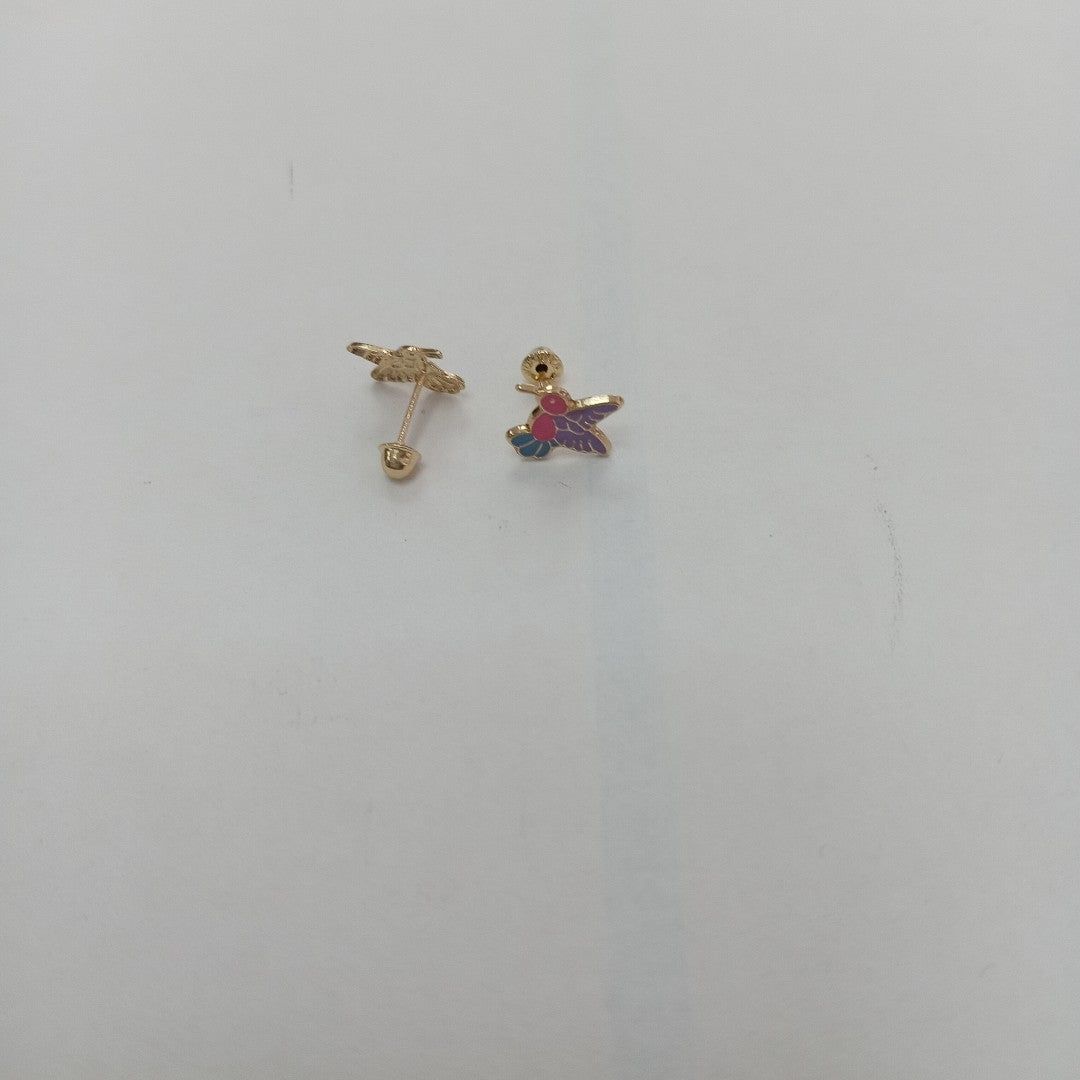 BROQUELES BROQUEL FIG COLIBRI ESMALTE ROSA 14K 0.2138 GR (NUEVO)