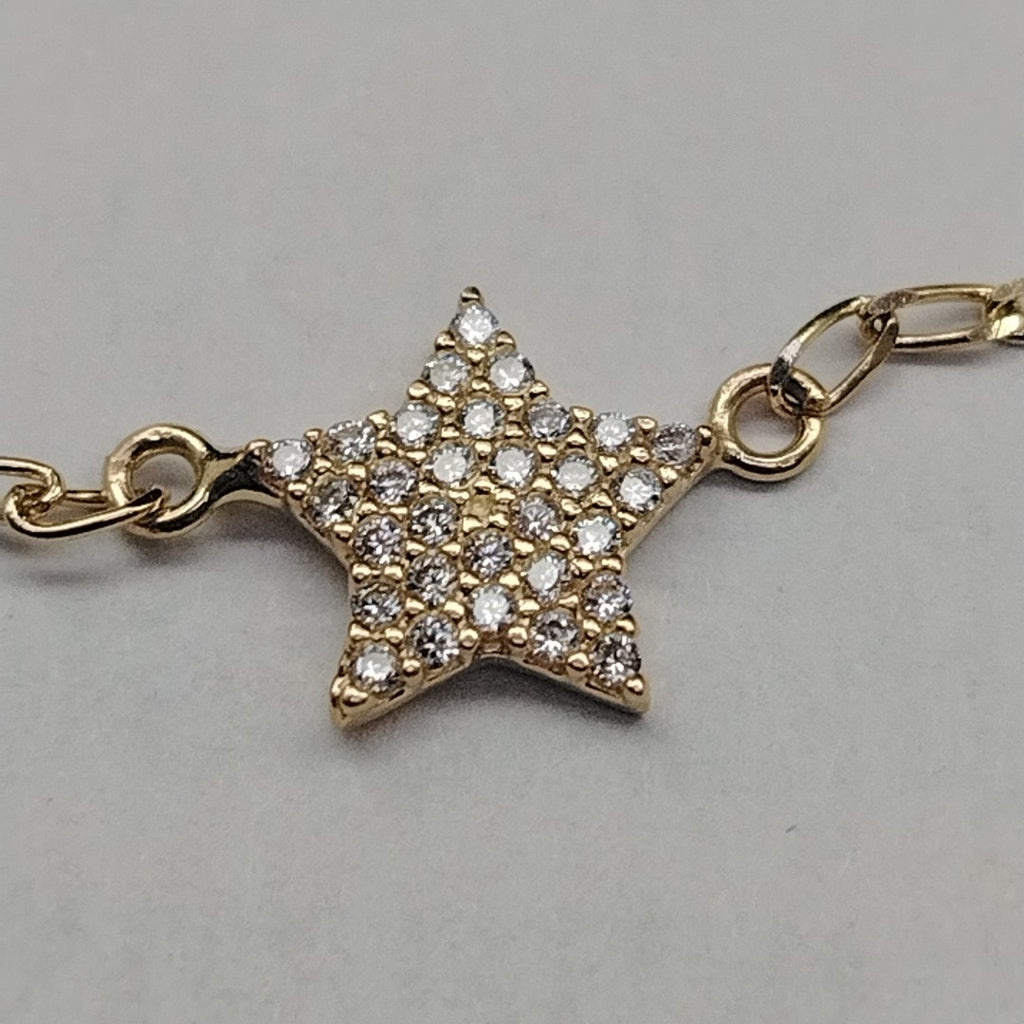 PULSERA ESPECIAL CON ESTRELLA Y CIRCONIAS 14K 18 CM 1.4 GR (NUEVO)