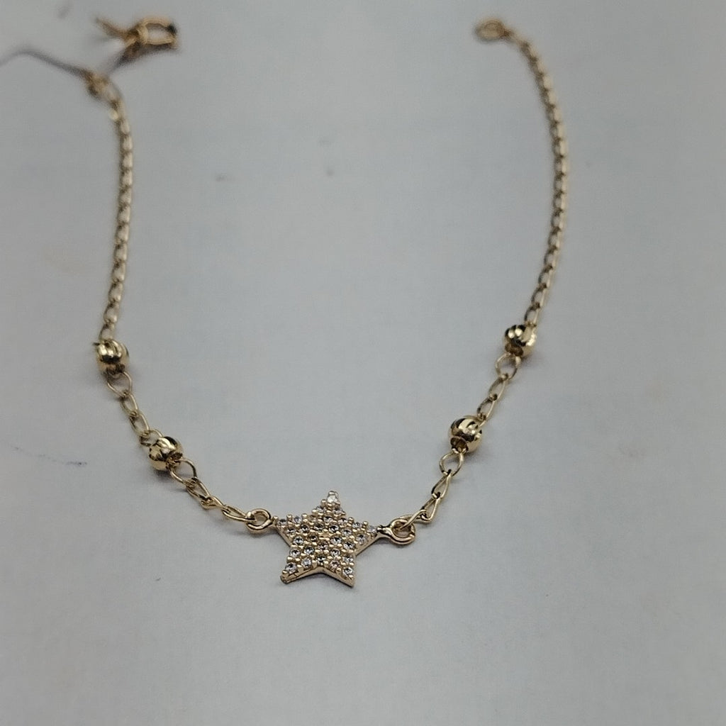PULSERA ESPECIAL CON ESTRELLA Y CIRCONIAS 14K 18 CM 1.5 GR (NUEVO)