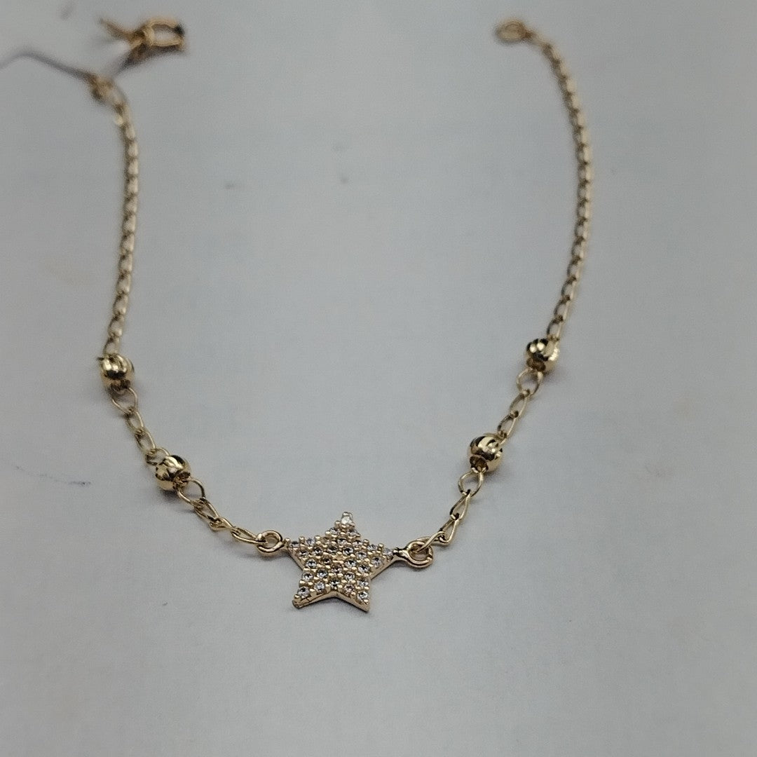 PULSERA ESPECIAL CON ESTRELLA Y CIRCONIAS 14K 18 CM 1.5 GR (NUEVO)