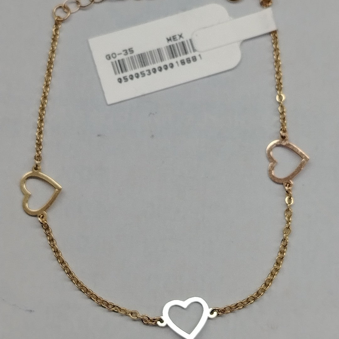 PULSERA ESPECIAL CON CORAZONES CONBINADOS 14K 18 CM 1.6 GR (NUEVO)