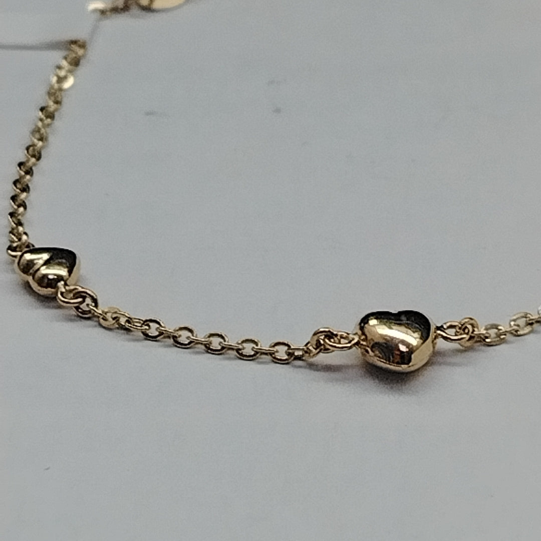 PULSERA TEJIDO ESPECIAL CON CORAZONES 14K 18 CM 1.7 GR (NUEVO)