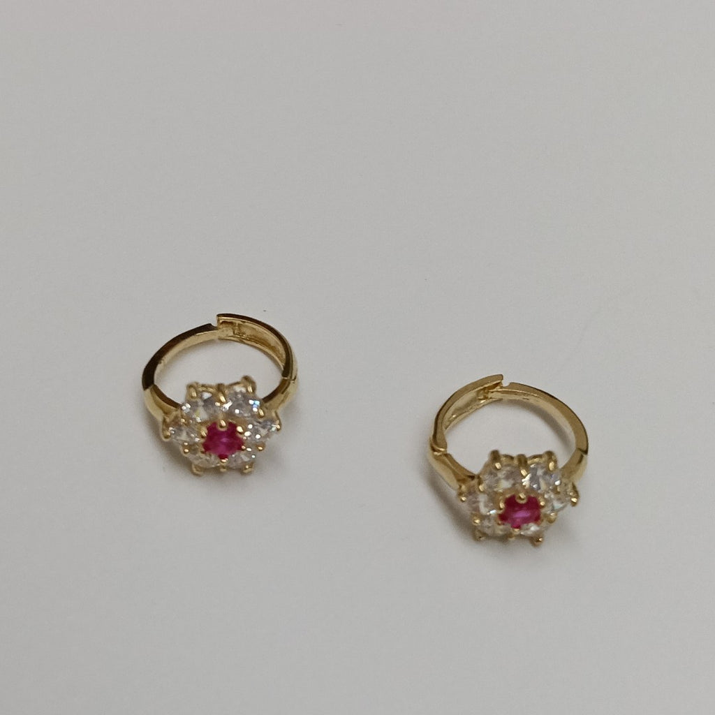 ARETES HUGGIES CON CIRCONIAS Y PIEDRA DE COLOR 14K 1.7 GR (NUEVO)