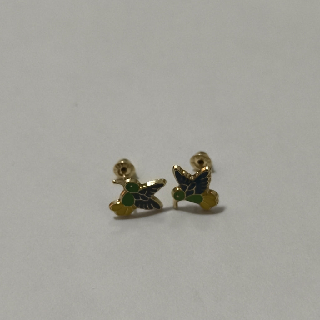 BROQUELES BROQUEL FIG COLIBRI ESMALTE VERDE 14K 0.2138 GR (NUEVO)